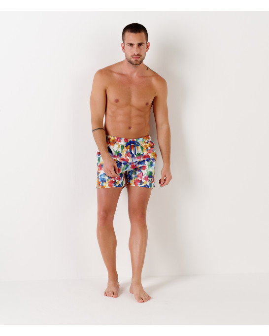 SANDRO - Short de bain imprimé à motif tâches de peinture multicolore