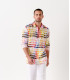 ROSS - Camisa regular de lino para hombre con estampado pantone rosa