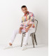 ROSS - Camisa regular de lino para hombre con estampado pantone rosa