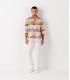ROSS - Camisa regular de lino para hombre con estampado pantone rosa