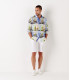 ROSS - Camisa de linho regular masculina com estampa pantone branca