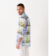ROSS - Camisa de linho regular masculina com estampa pantone branca