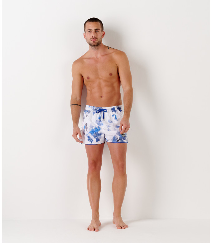 PINO - Short de bain court imprimé fleurs aquarelles océan