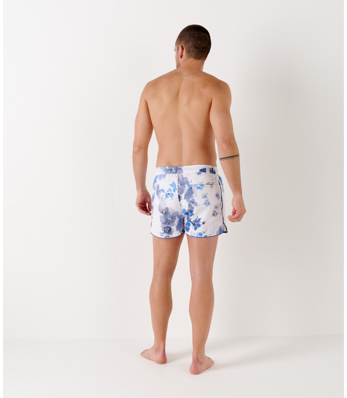 PINO - Short de bain court imprimé fleurs aquarelles océan