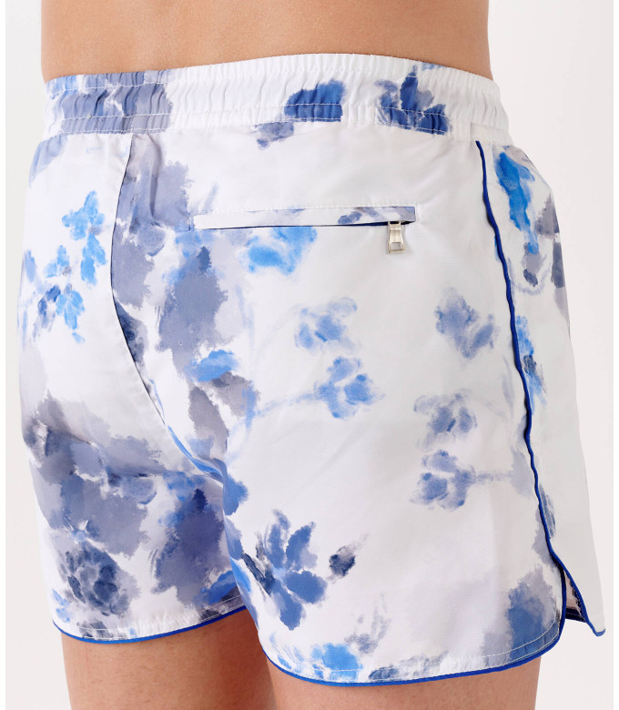 PINO - Short de bain court imprimé fleurs aquarelles océan