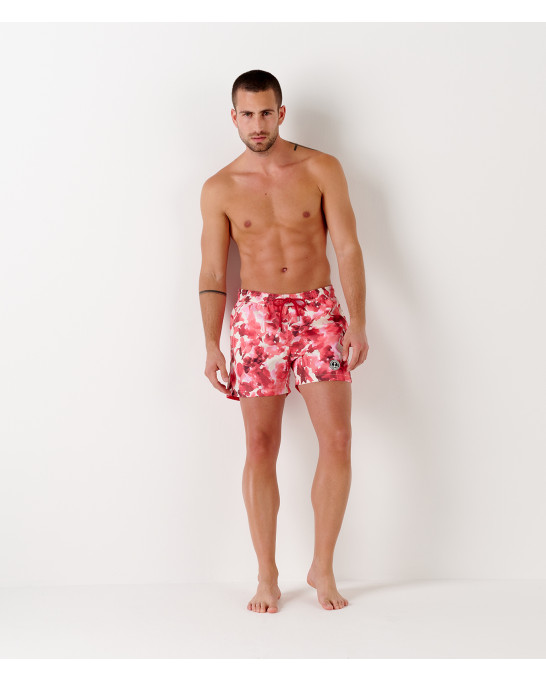 POE - Short de bain imprimé à motif tâches de peinture corail