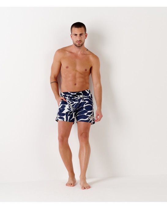 PIETRO - Short de bain imprimé feuilles marine