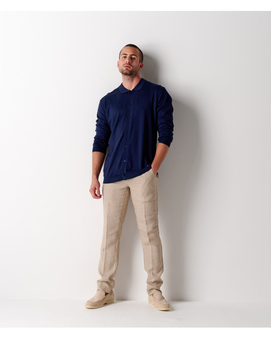 DYLAN - Beige blue casual linen trouser