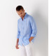 JONAS - Camicia a tinta unita in lino screziato, blu