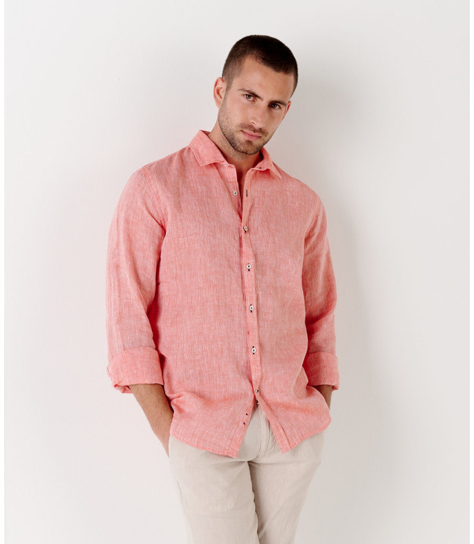 JONAS - Chemise unie lin chiné corail