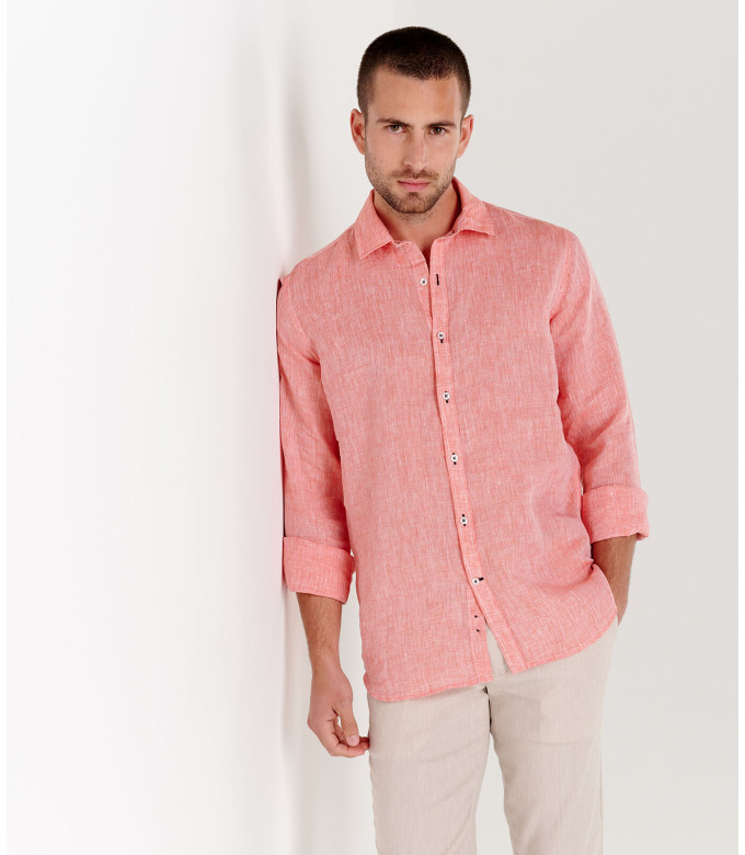 JONAS - Chemise unie lin chiné corail