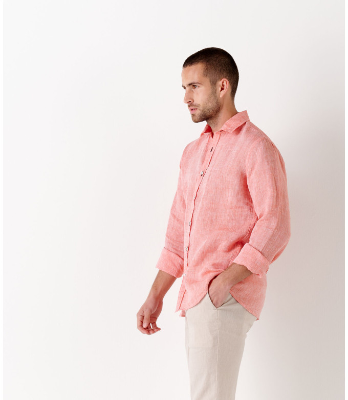 JONAS - Chemise unie lin chiné corail