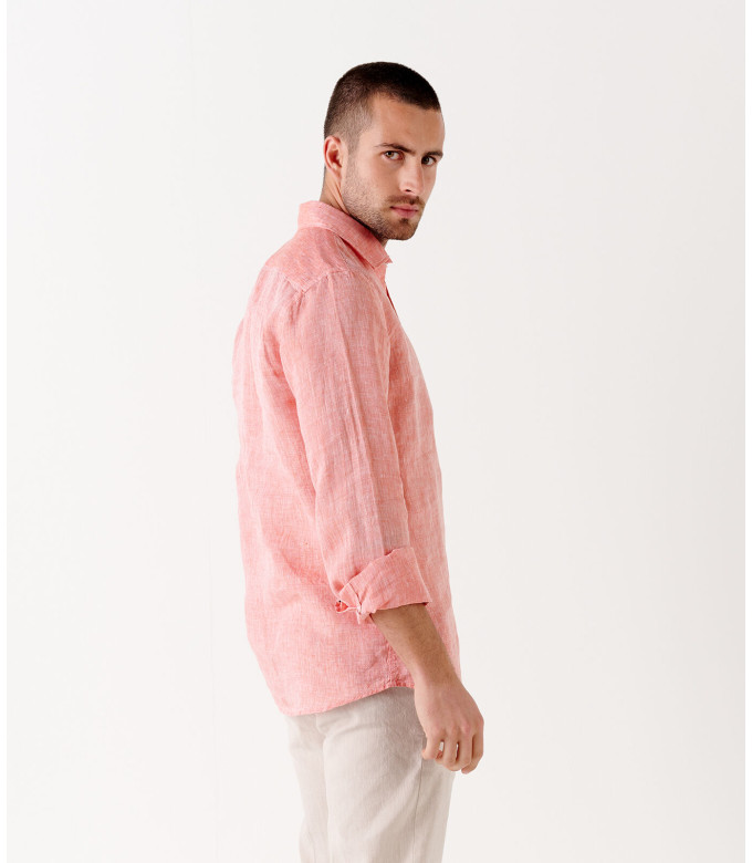 JONAS - Chemise unie lin chiné corail