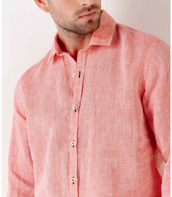 JONAS - Chemise unie lin chiné corail