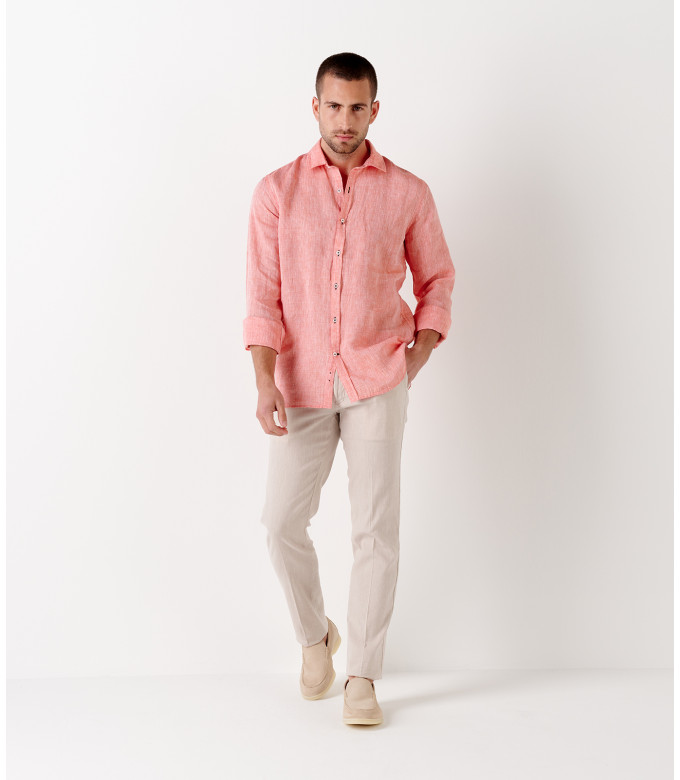 JONAS - Chemise unie lin chiné corail