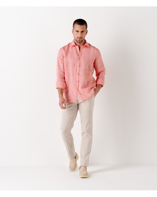 JONAS - Chemise unie lin chiné corail