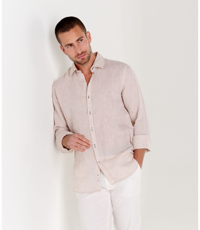 JONAS - Chemise unie lin chiné beige