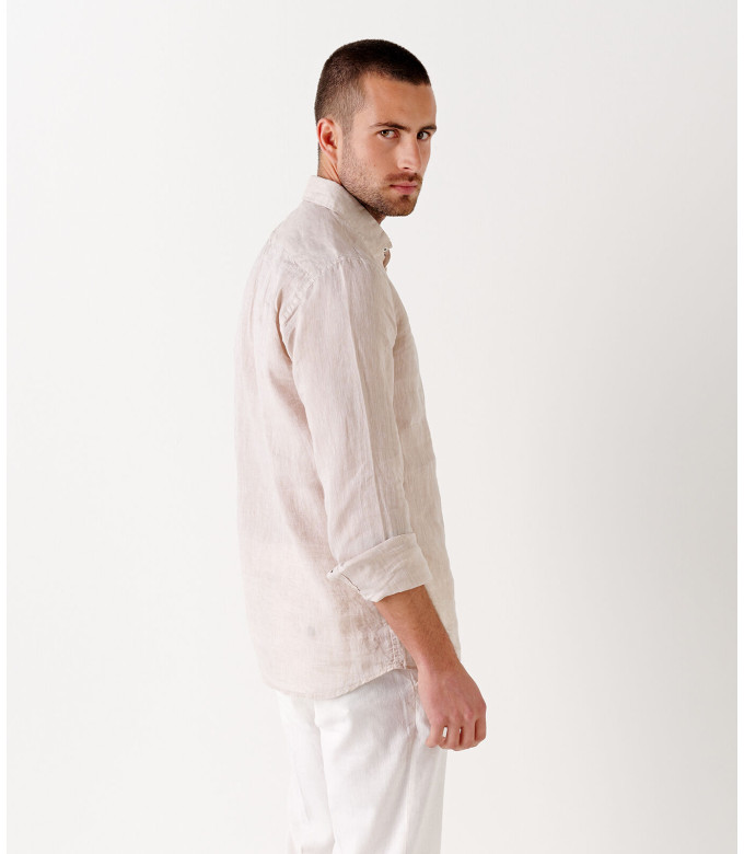 JONAS - Chemise unie lin chiné beige