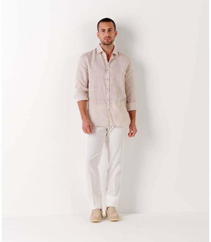 JONAS - Chemise unie lin chiné beige