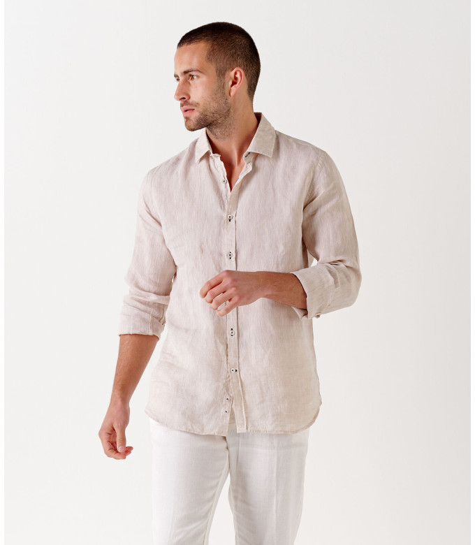 JONAS - Chemise unie lin chiné beige