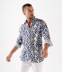 JAVIER - Chemise en lin imprimé motif chevron marine