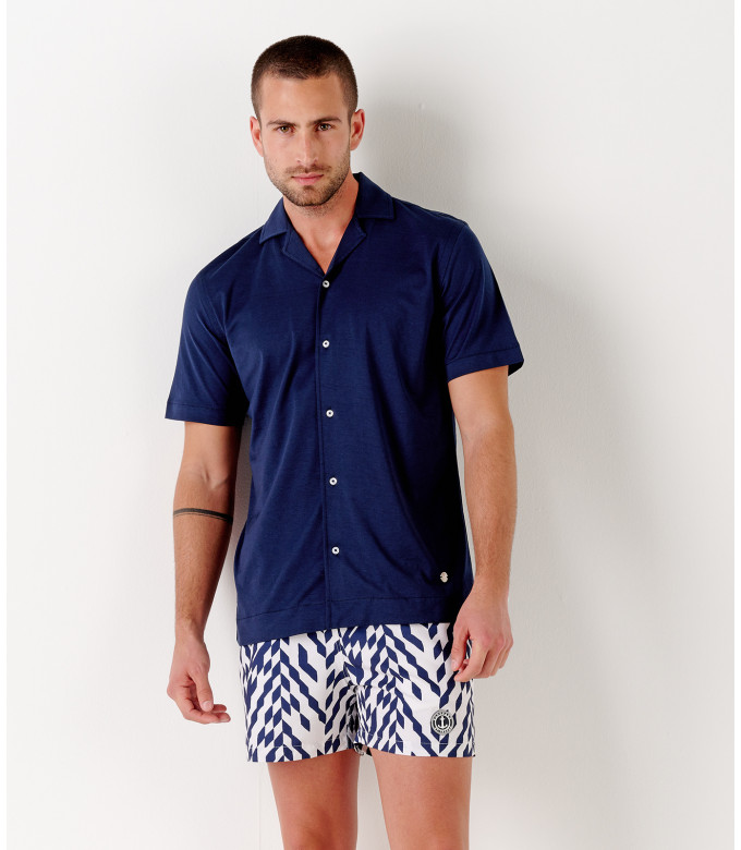 ISRA - Short de bain imprimé motif à chevrons marine