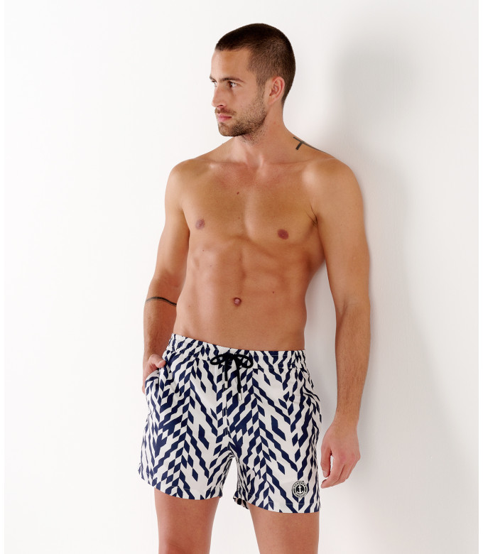 ISRA - Short de bain imprimé motif à chevrons marine