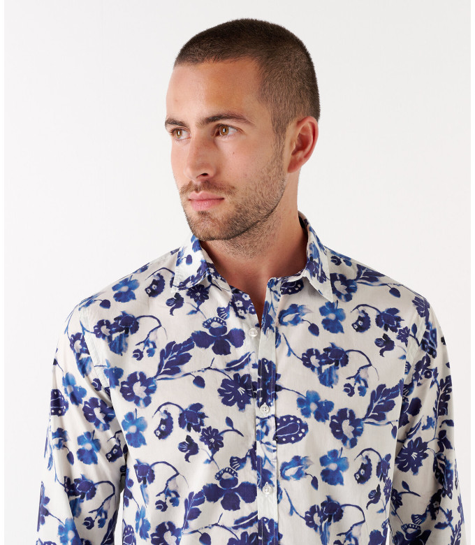 FELIPE - Printed linen shirt navy blue