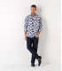 FELIPE - Printed linen shirt navy blue