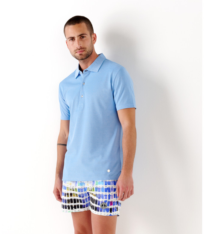 DARREN - Sky blue piqué cotton polo shirt