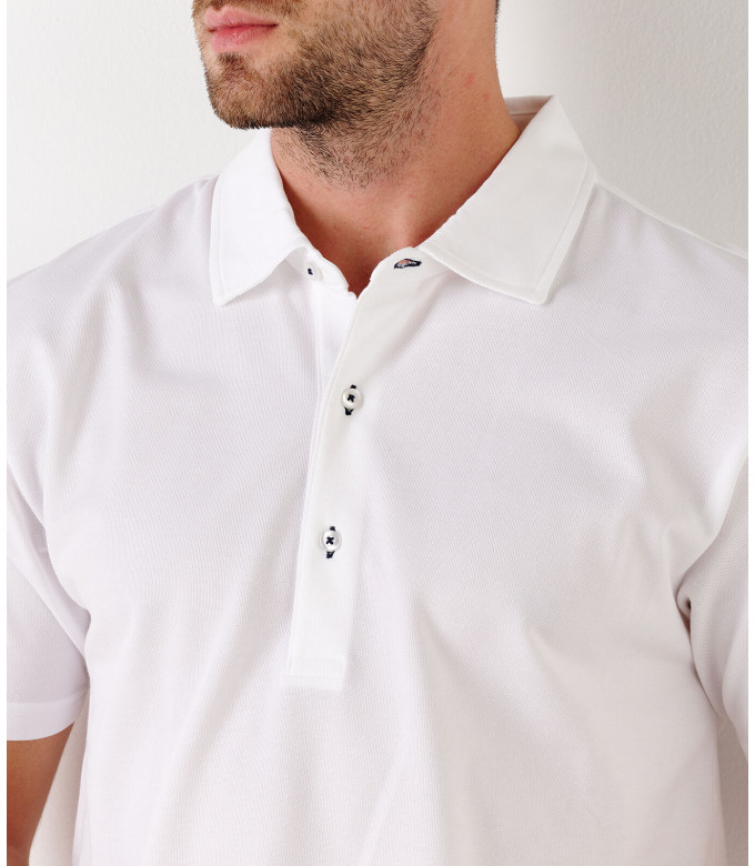 DARREN - White piqué cotton polo shirt