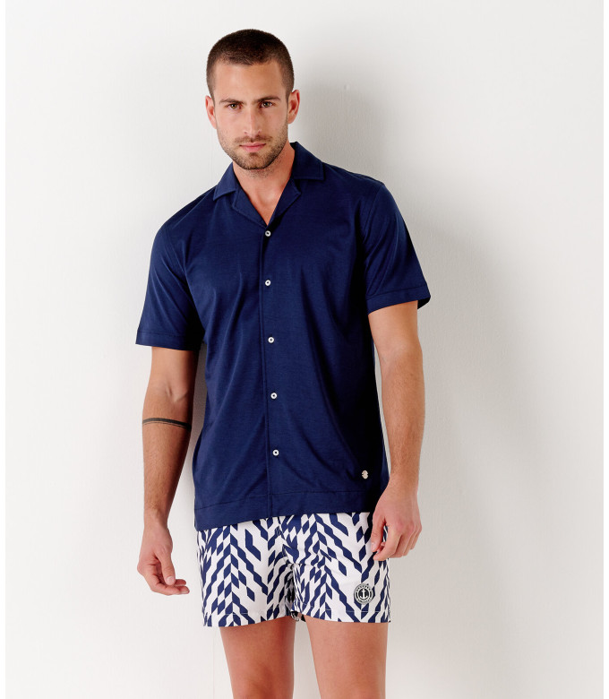 BULL - Chemise jersey coton slim-fit marine