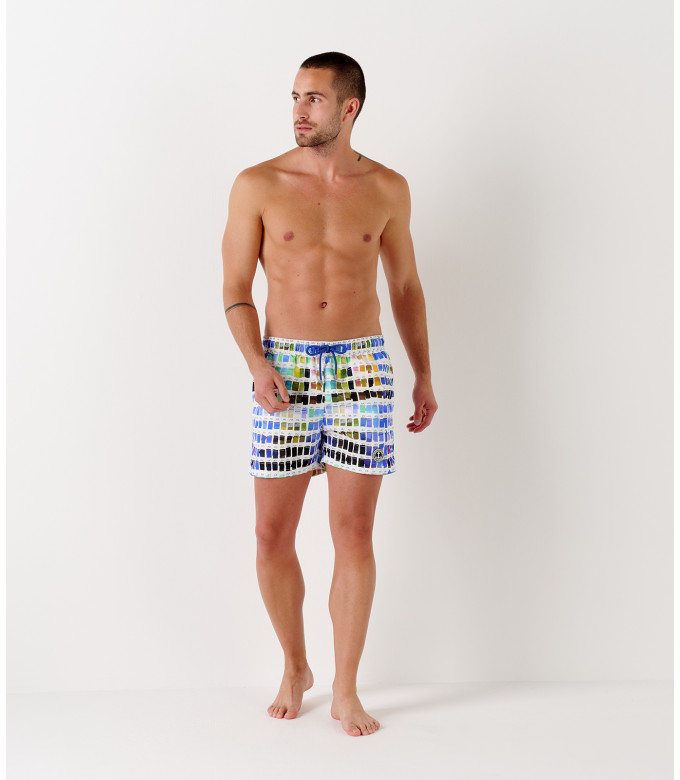 BORNEO- Badeshorts mit Pantone-Print, weiß