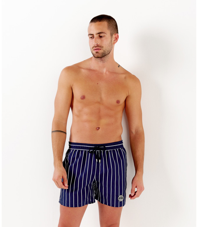 SID - Short de bain imprimé à rayures tennis marine