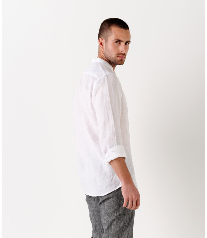 STAN - Camisa blanca de lino, cuello mao 