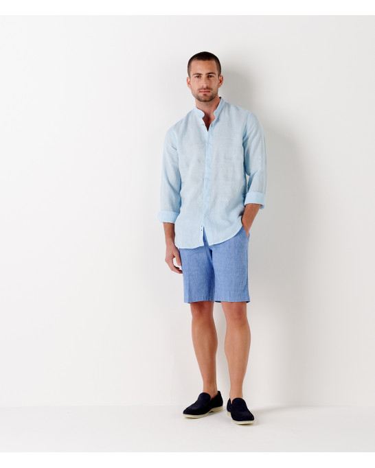STAN - Camicia di lino con colletto Mao, cielo