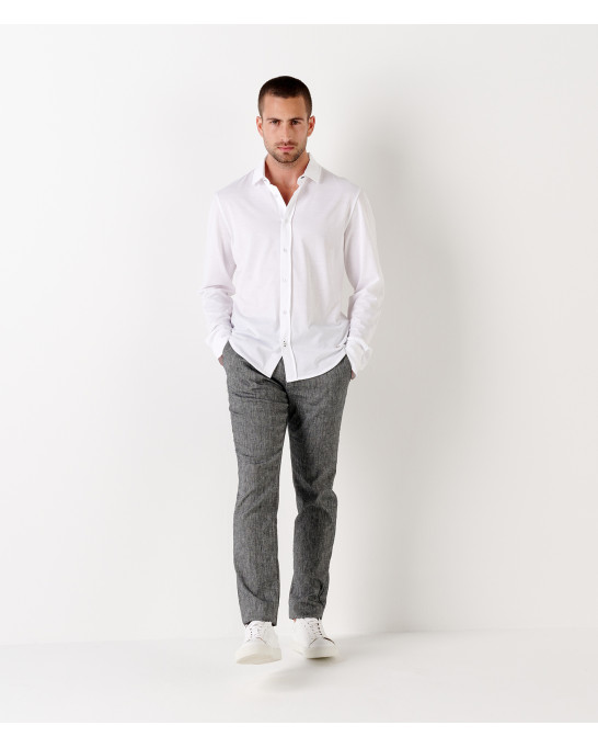 STUART - Camisa slim fit lisa de algodón fino, blanca