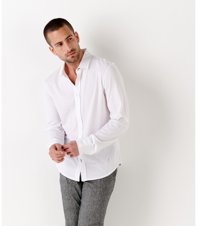 STUART - Camisa slim fit lisa de algodón fino, blanca