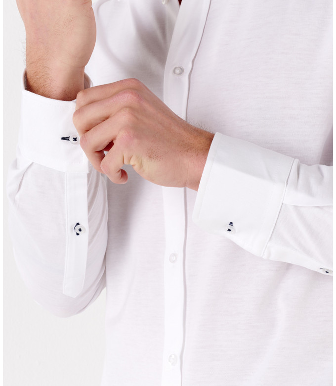 STUART - Camisa slim fit lisa de algodón fino, blanca