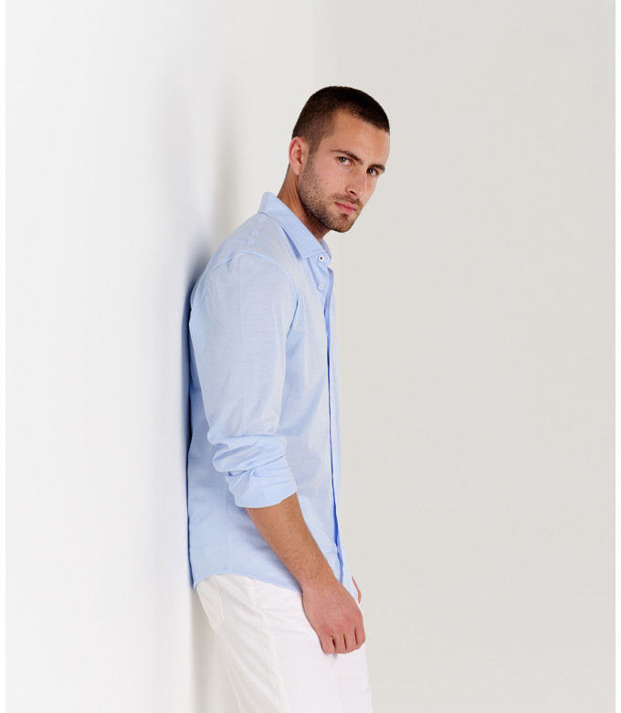 STUART - Thin jersey cotton shirt, light blue