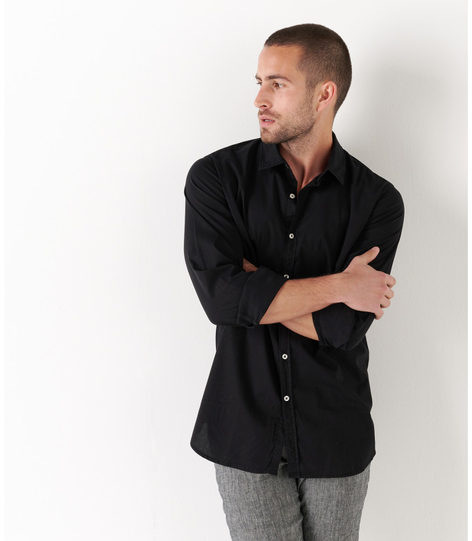 VARDY - Casual cotton-voile shirt, black