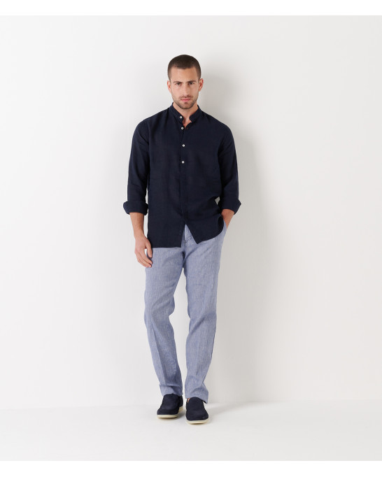 GORDON - Linen-blend slim fit chinos, navy