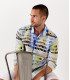 ROSS - Camisa de linho regular masculina com estampa pantone branca