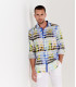 ROSS - Camisa de linho regular masculina com estampa pantone branca