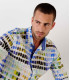 ROSS - Camisa de linho regular masculina com estampa pantone branca
