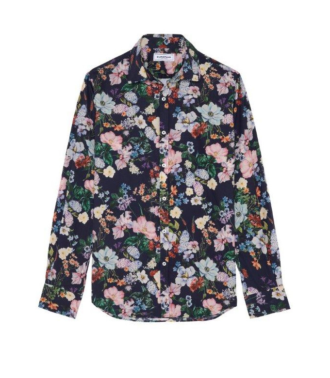 FLOWER - Cotton navy blue flower printed shirt