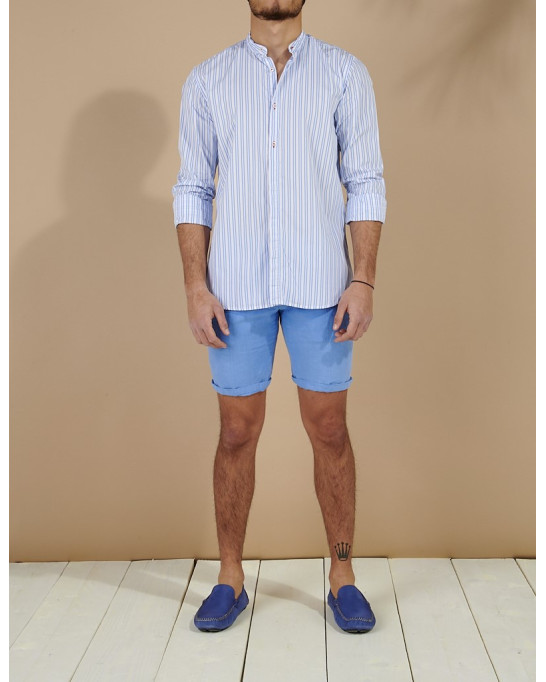 STANLEY- Chemise en coton sans col rayé bleu