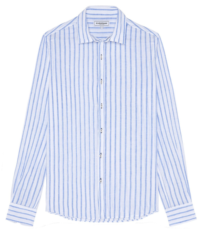 TENNIS - Chemise coupe classique en lin à rayures bleu