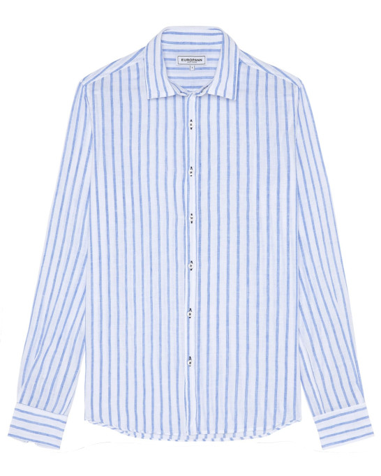 TENNIS - Chemise coupe classique en lin à rayures bleu