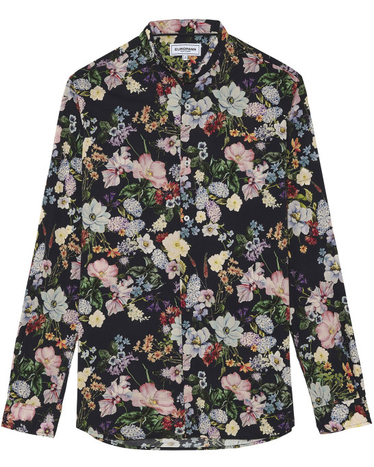 FLOWER - Cotton navy blue flower printed shirt